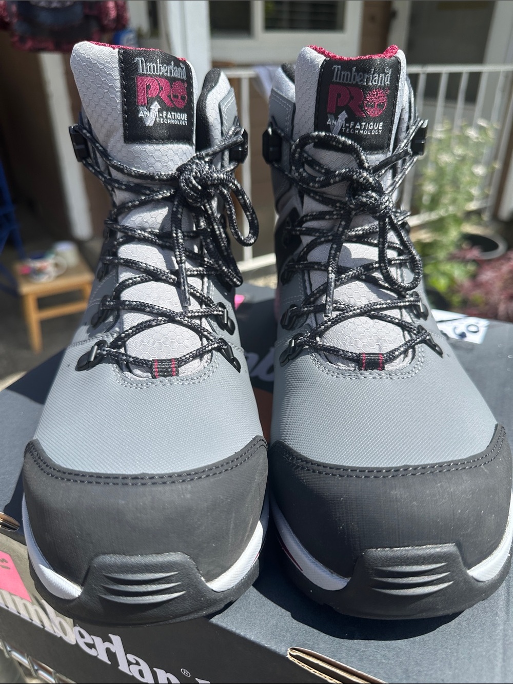 Timberland PRO Women's Gray Work Boots with Pink Accents timberland work / books